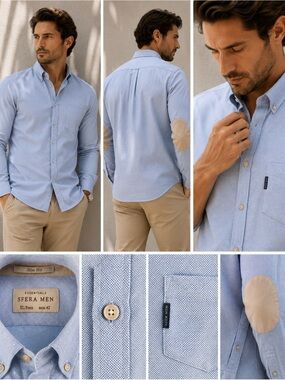 Vittorio Light Blue Dress Shirt with Beige Elbow Patches